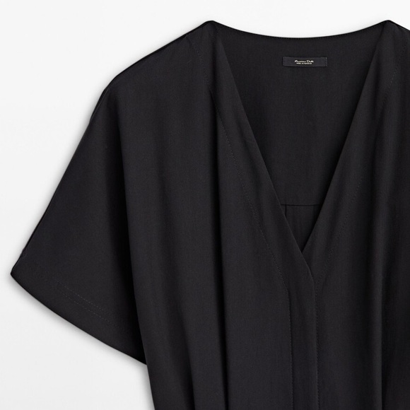 NWT. Massimo Dutti Black Flowing Jumpsuit with Darts and Tie Detail. Size M. - Picture 6 of 10